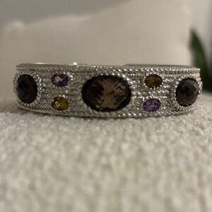 Judith Ripka Silver Gemstone Cuff Bracelet - Smoky Quartz, Amethyst, Citrine
